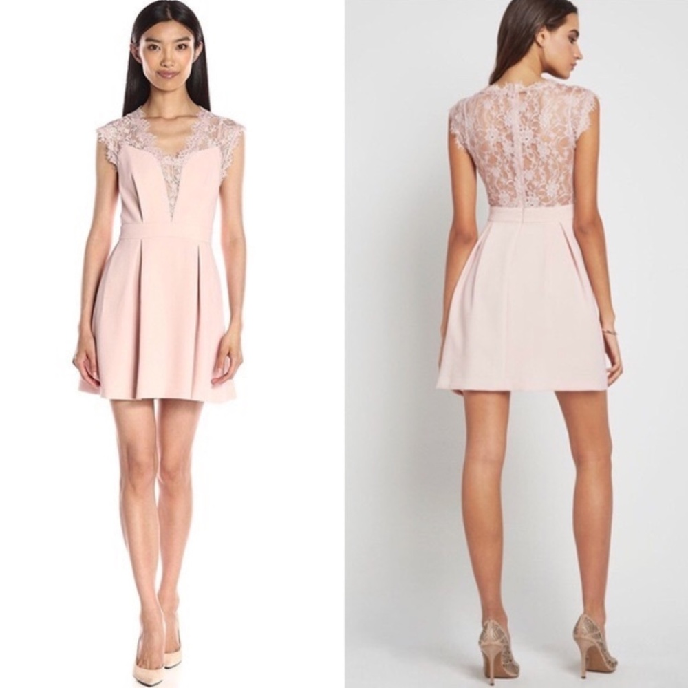 BCBGeneration Lace Back Pleated Dress with Pockets in Rose Smoke